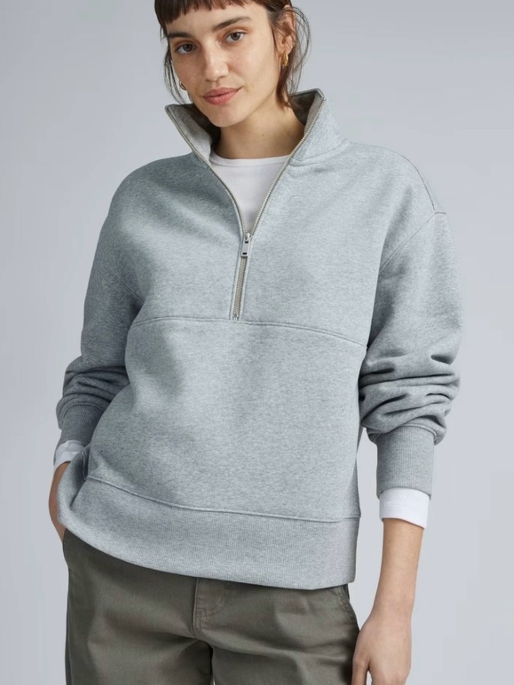 Everlane Light Gray Half-Zip Pullover Hoodie XL Organic Cotton